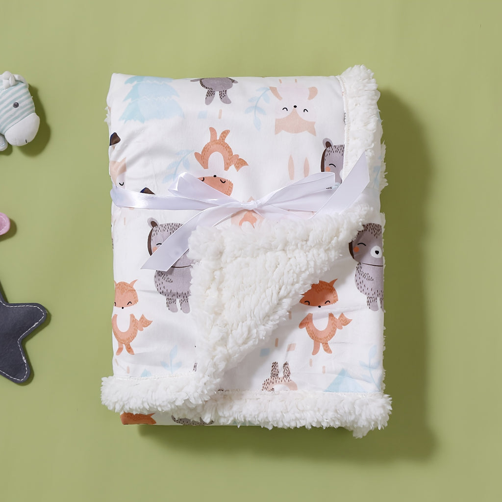Couverture double épaisseur ultra-douce pour enfants, motifs animaux, confortable, lavable en machine, idéale automne-hiver, disponible en plusieurs couleurs.