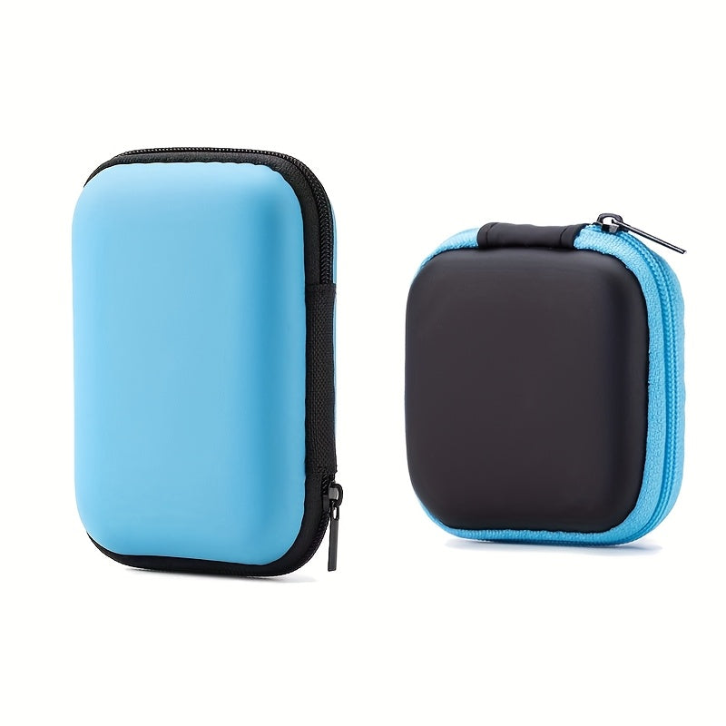 2pcs Multi-Color Zippered Pouches with Organizer Trays - Lightweight, Portable Case for Earphones, Chargers, Data Cables, Keys, Coins &amp; Jewelry - Durable EVA Material, Accessory Storage|Zippered Pouches|Zippered Organizer, Ca