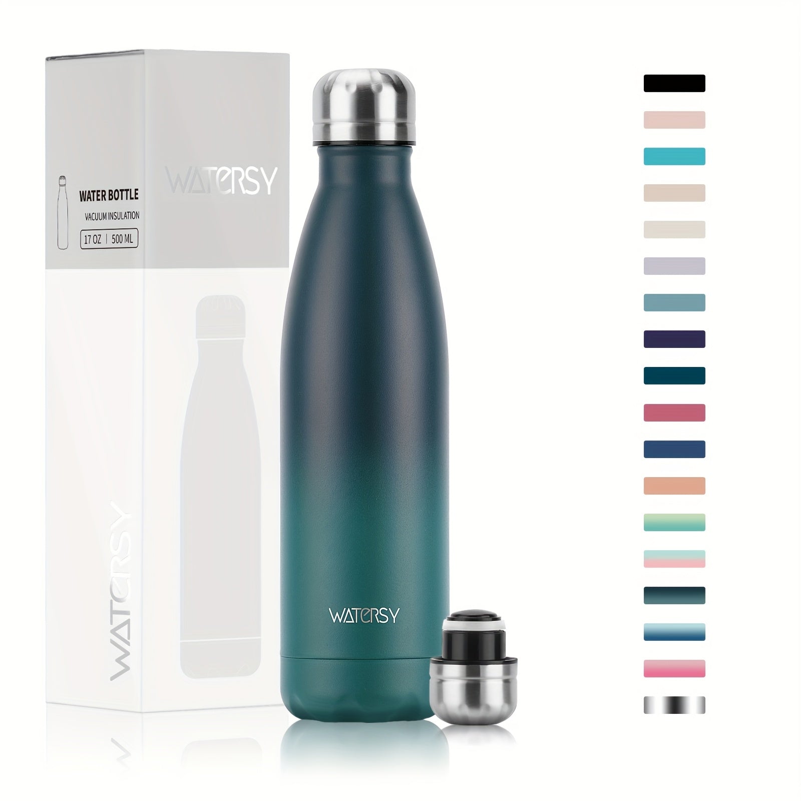Bouteille WATERSY 500 ml en acier inoxydable, thermique, étanche, sans BPA, conserve boissons chaudes 12 h et froides 24 h.