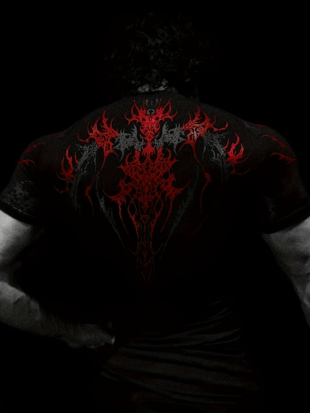 T-shirt compression 2025, haute élasticité, séchage rapide, motif géométrique rouge, maintien musculaire performant, adapté entraînement hommes et femmes.