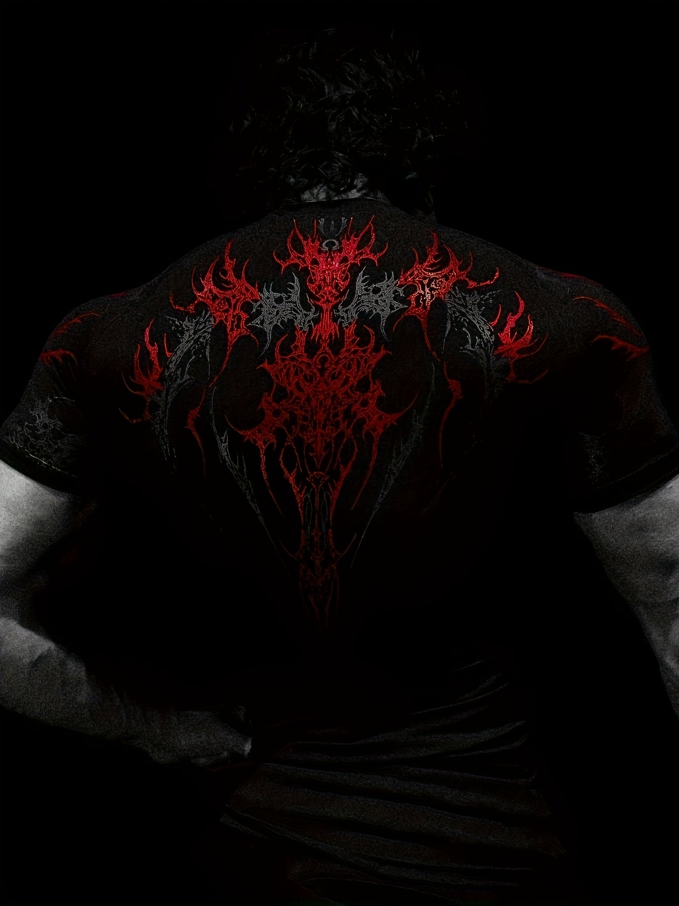 T-shirt compression 2025, haute élasticité, séchage rapide, motif géométrique rouge, maintien musculaire performant, adapté entraînement hommes et femmes.