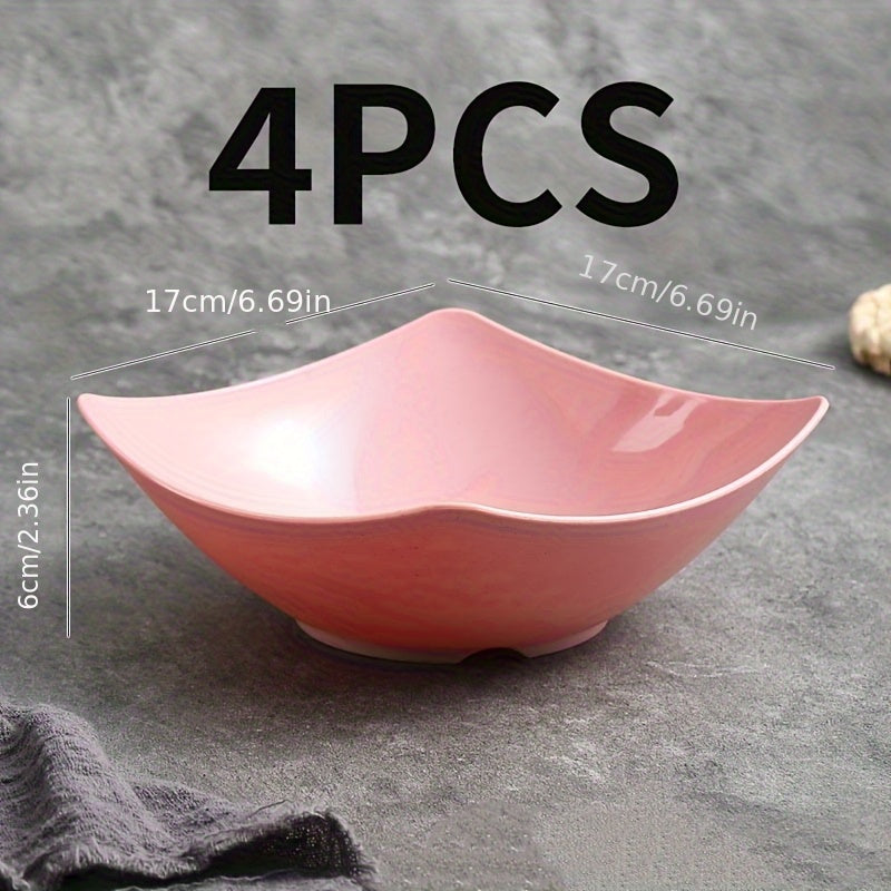 4pcs Set of Large Square Plastic Bowls with High Sides - Stackable and Non-Slip Kitchenware Set, Unique Square Design with Sturdy Corners, Perfect for Serving Salads, Snacks, Soups, or Main Dishes at Home, Restaurants, or Out