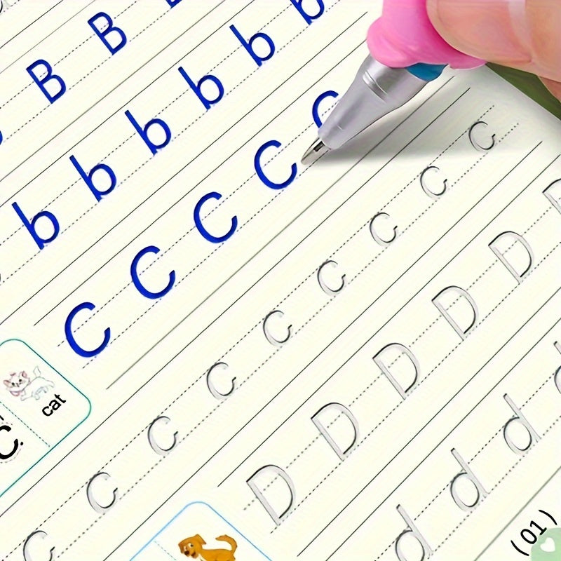 Coffret éducatif enfants : 4 cahiers, stylo, 6 recharges et support, idéal pour apprentissage et exercices d’écriture.