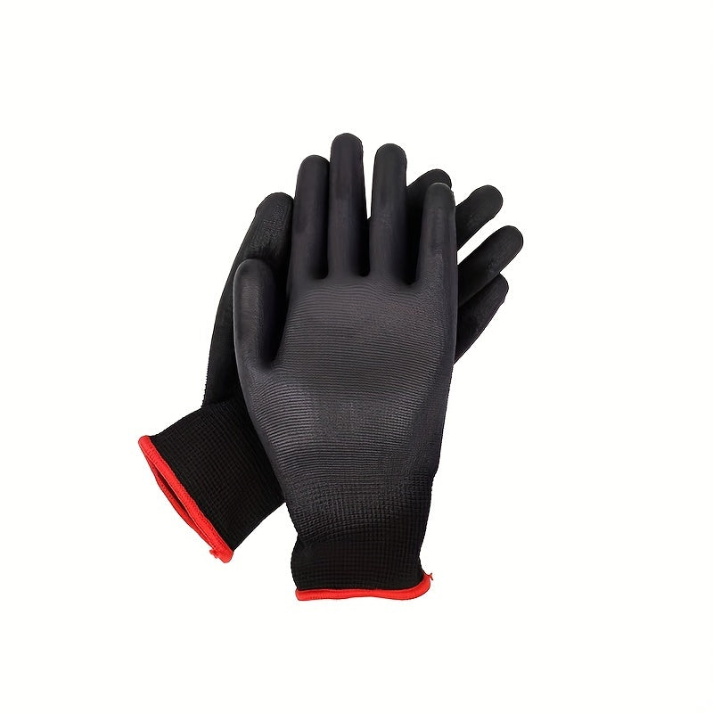 Lot de 12 paires de gants de travail résistants, antidérapants et antistatiques, adaptés jardinage, bricolage et usage industriel sécuritaire.