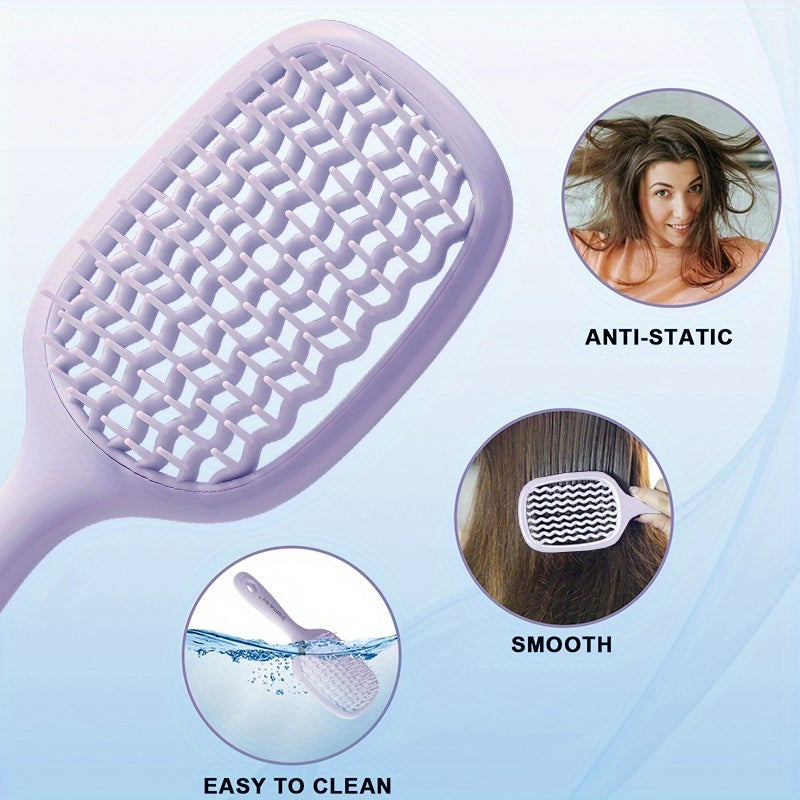 1pc/2pcs Square Hollow Hair Brush for Men and Women | Wide Tooth Comb for Easy Detangling and Scalp Massage, Vented Detangling Wet Hair Brush, Bouncing Comb for All Hair Types Wet &amp; Dry Hair, Nylon Bristles, ABS Plastic Handl