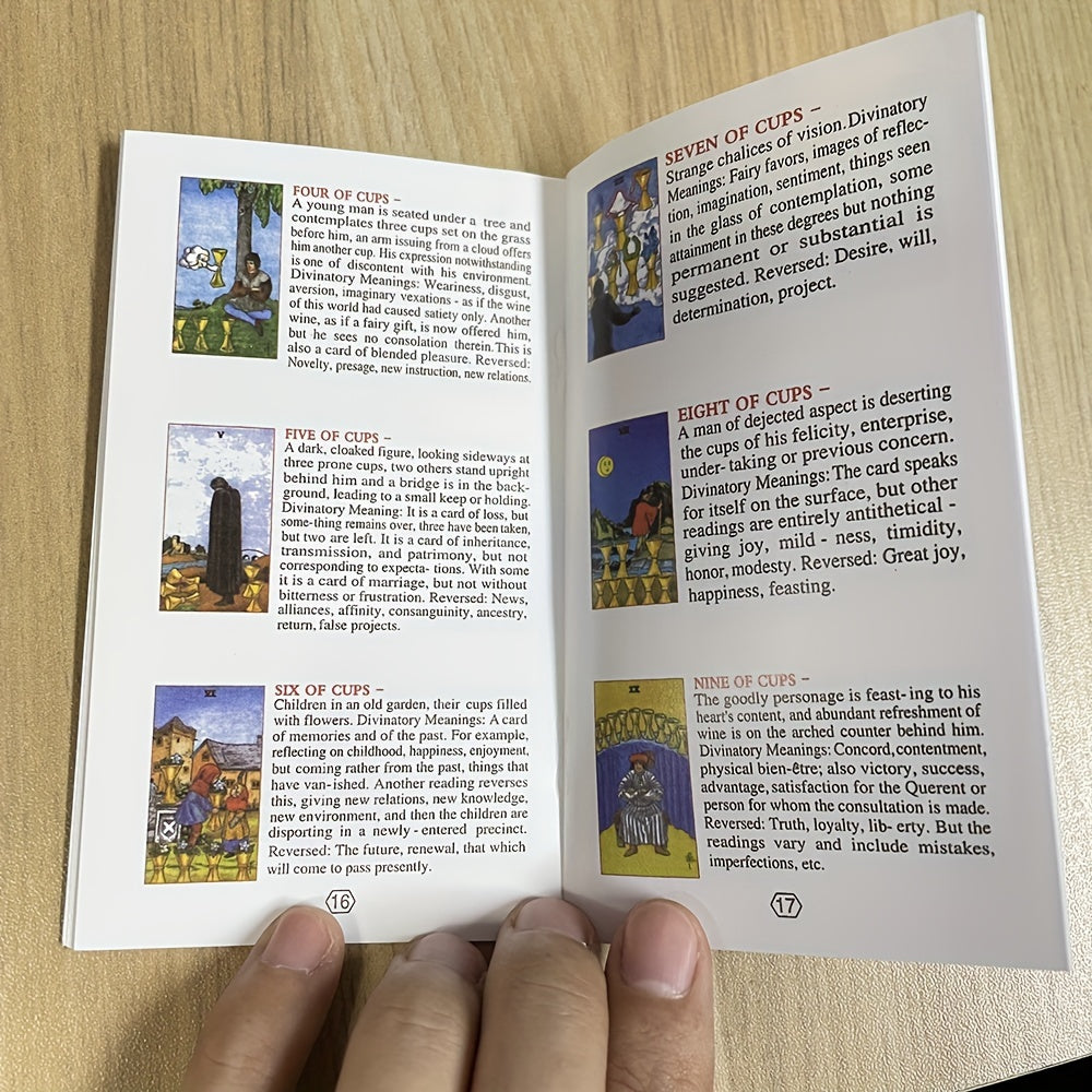 Cartes de tarot pour débutants, dorure à chaud, espagnol et anglais, 12×7 cm, livret explicatif bilingue inclus.