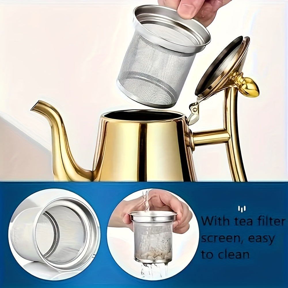 1 Set Of Stainless Steel Coffee Maker With Strainer - 1L/1.5L/2L Capacity, Heat Resistant Teapot Kettle For Restaurant Home Use - Tea Set - Coffee & Cold Water Kettle, Stainless Steel 304 Material Teapot Set With Removable Te