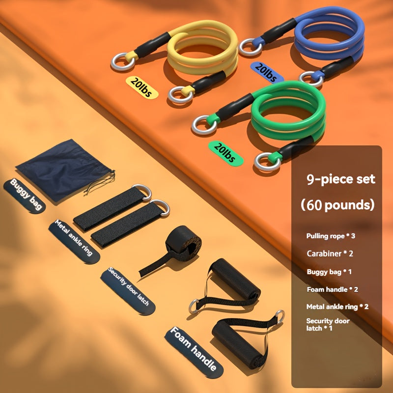 Set de corde de tension multifonction avec bandes de résistance et barres en acier inoxydable, adapté à un entraînement complet du corps à domicile.