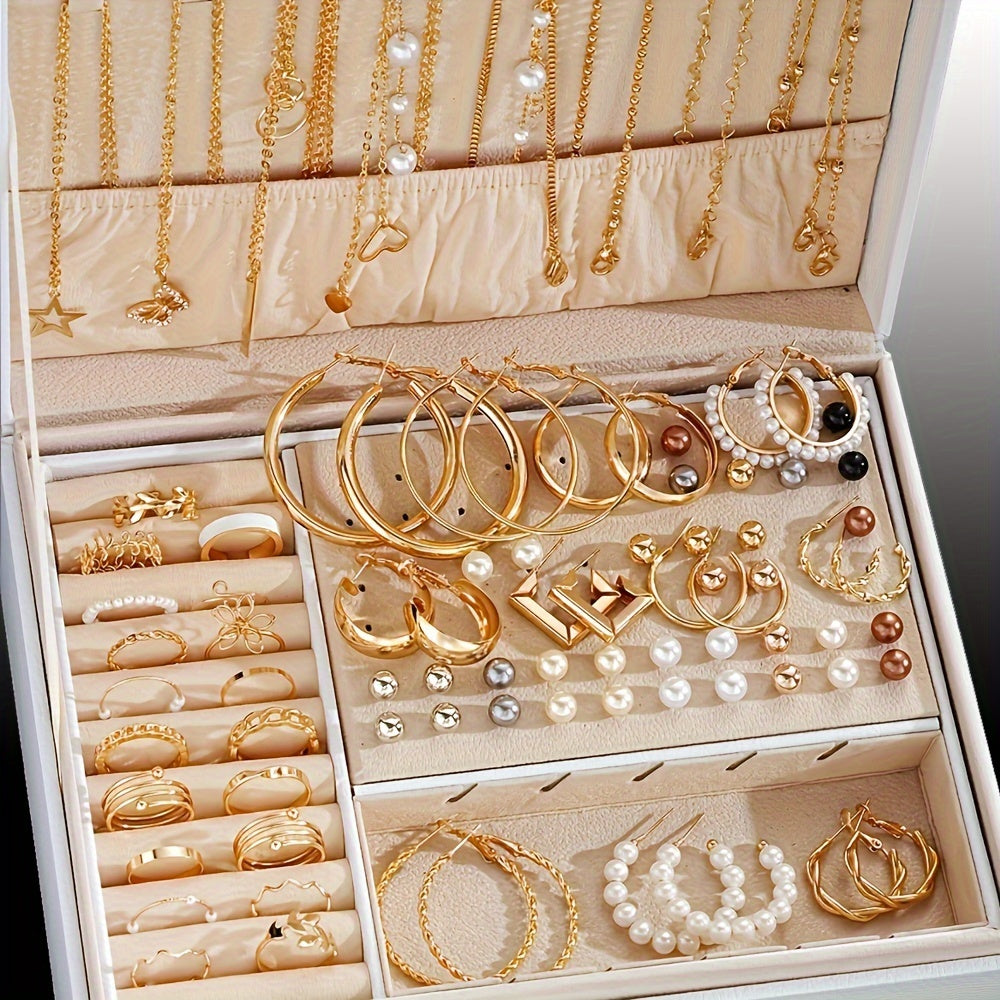 86pcs Set Fashion Jewelry, Vintage Boho Style, Imitation Pearl &amp; Zinc Alloy, Multi-Piece Set for Daily &amp; Party Wear, Halloween Theme, All-Season Versatile Accessories (No Box)