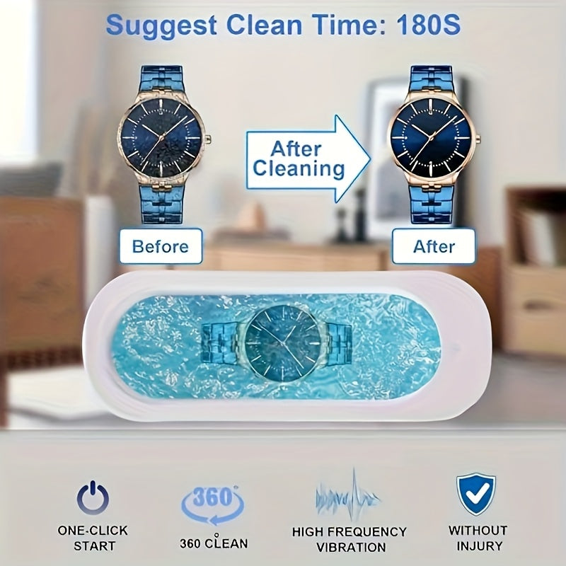 Machine de nettoyage multifonction portable, rechargeable USB, vibration haute fréquence, idéale pour bijoux, lunettes, montres et usage domestique.