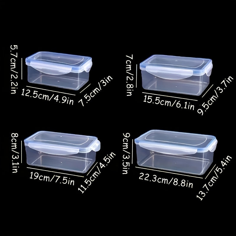 8pcs Set Multi-Size Kitchen Fresh-Keeping Plastic Lunch Boxes | 4 Containers + 4 Lids, Rectangular, Flip Top Closure, Reusable, Microwaveable, Anti-Odor, Ideal for Vegetables, Fruits, Snacks Storage, Freezer Safe, Space-Savin
