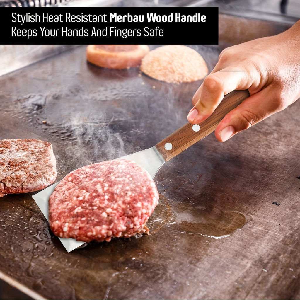 Heavy-Duty Stainless Steel Spatula with Beveled Edge &amp; Hardwood Handle - Large Metal Turner for Cast Iron Skillets, Griddles | Ideal BBQ &amp; Home Kitchen Tool