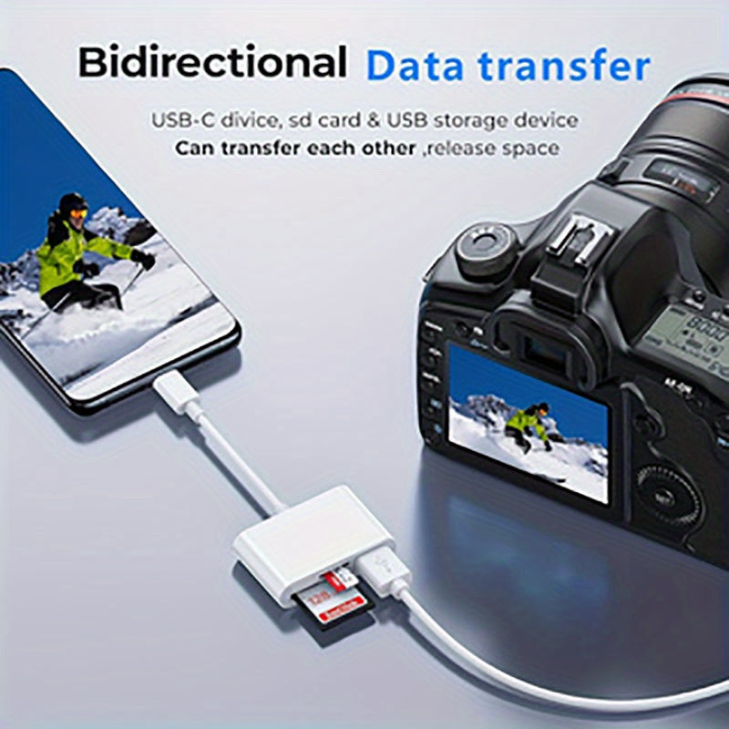 Lecteur de Cartes USB-C vers SD/TF : Adaptateur OTG pour transfert de données, compatible iPhone, Android, Windows, caméras et ordinateurs portables.