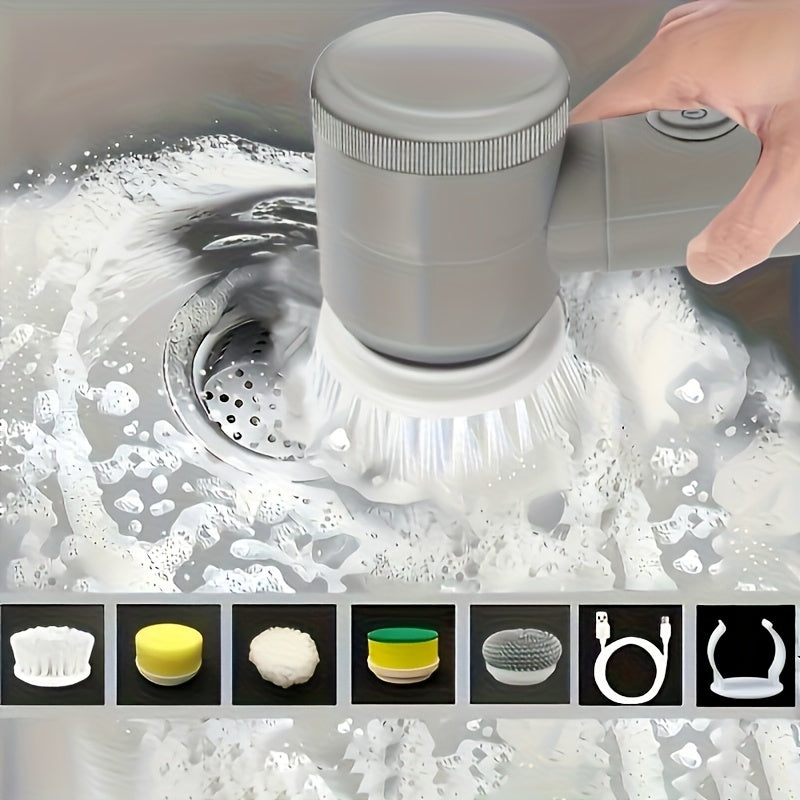 Laveur électrique portable : 5 brosses interchangeables pour baignoires, sols, carrelages, plaques, vitres et éviers. Nettoyage facile et efficace.