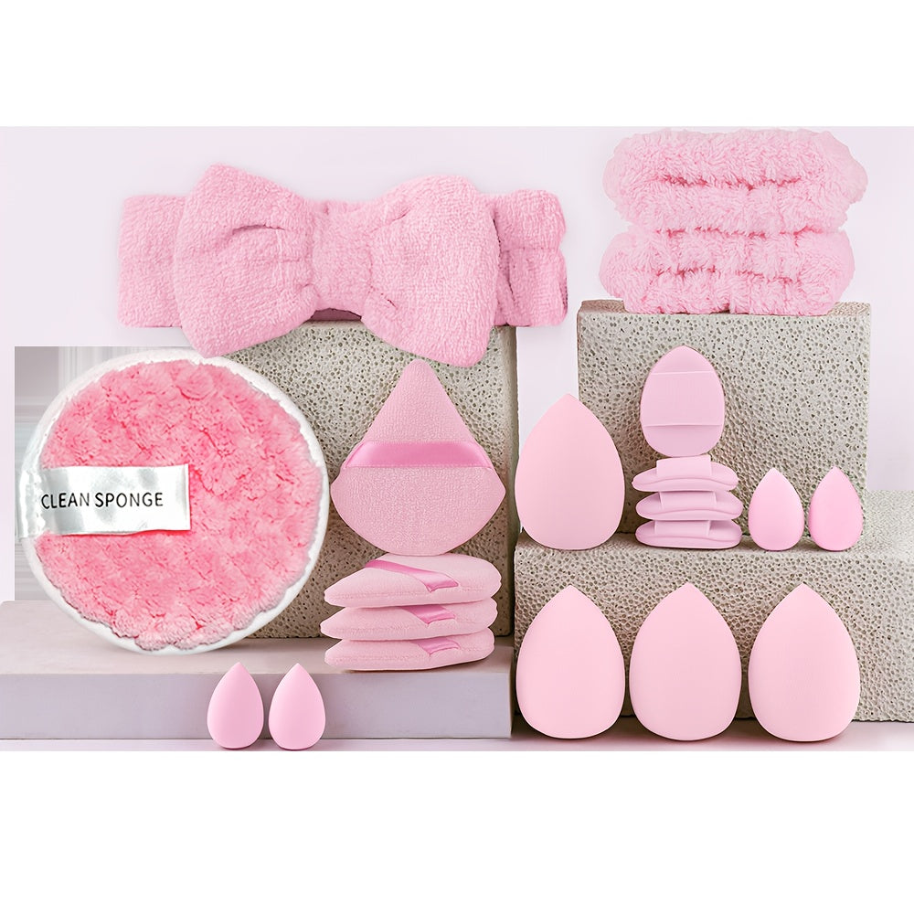13/20/33pcs Professional Makeup Brush Set with Accessories Kit Includes High-Quality Nylon Bristled Brushes, Headband, Wristbands, Makeup Remover Puff, Triangular Velvety Puffs, Finger Puffs, Large &amp; Small Beauty Sponges ABS