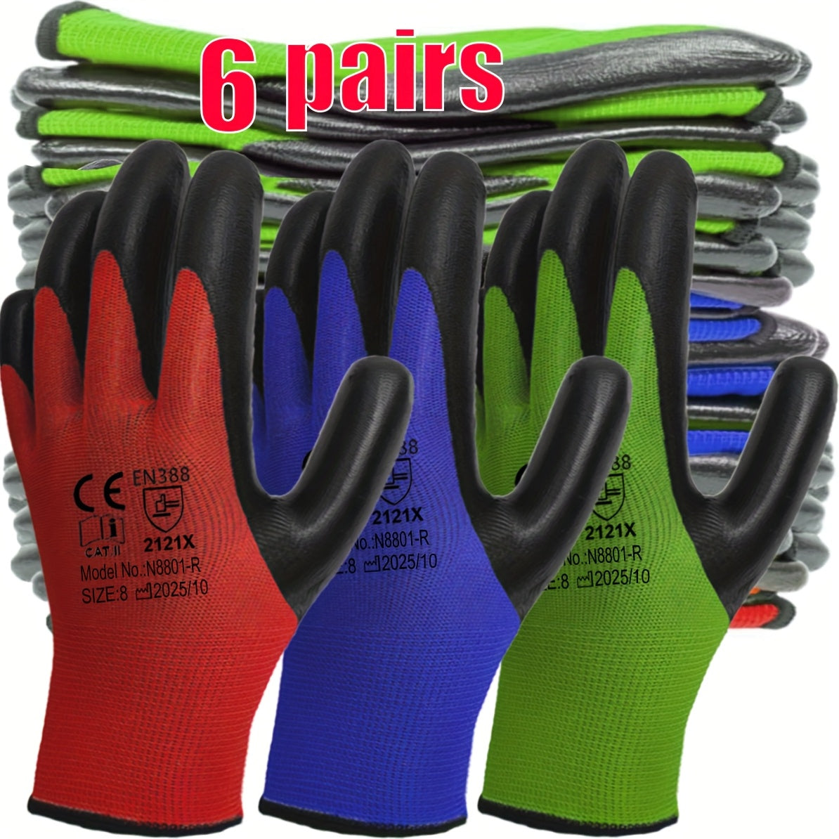 قفازات بستنة متعددة الألوان، ناعمة كالجلد، تصميم مريح لليد والإبهام وكف اليد، قفازات مطاطية كاملة، قفازات عمل للرجال والنساء، 3 ألوان للتمييز بين سيناريوهات الاستخدام المختلفة، قفازات بستنة للرجال، البستنة