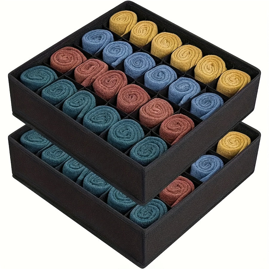 2pcs Gray Fabric Storage Boxes with 24 Compartments - Foldable & Stackable Organizer for Socks, Ties, and Underwear - Space-Saving Drawer Divider for Home Organization, Closet Organizers And Storage