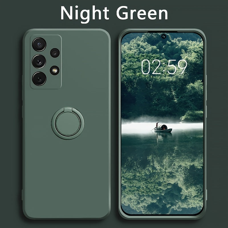 Coque liquide premium pour Samsung, antichoc, avec anneau magnétique intégré, offrant protection renforcée et support pratique pour une utilisation mains libres.