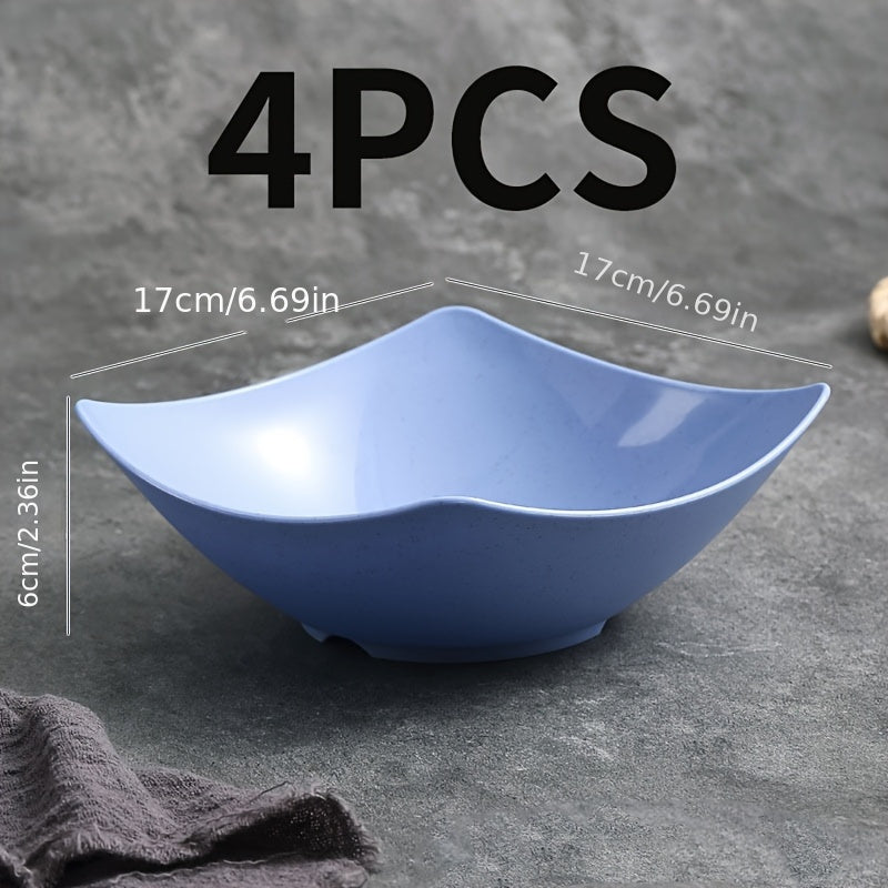 4pcs Set of Large Square Plastic Bowls with High Sides - Stackable and Non-Slip Kitchenware Set, Unique Square Design with Sturdy Corners, Perfect for Serving Salads, Snacks, Soups, or Main Dishes at Home, Restaurants, or Out