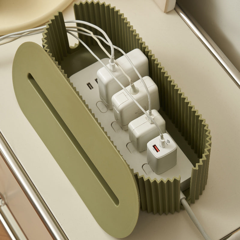 1pc LDQ Cord Organizer Box with Lid - Durable Scratch-Resistant Plastic Cable Management System for Desk &amp; TV Wires, Space-Saving Multi-Use Storage for Home Office, Gaming Setup, Living Room | Fits Power Strips &amp; Chargers, Id