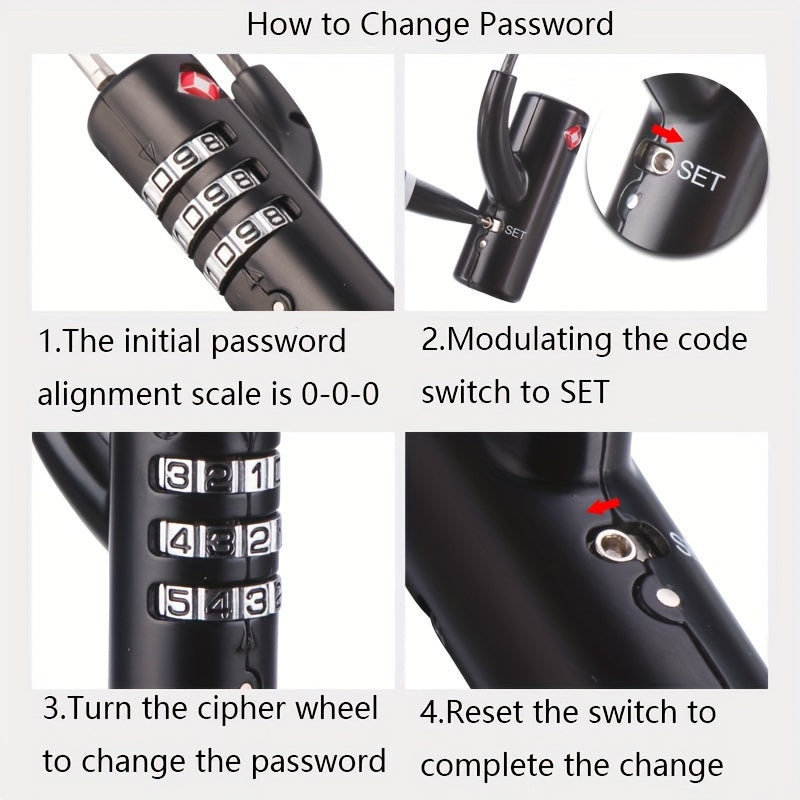 Cadenas TSA à combinaison avec câble métallique, sécurisé pour valises, conforme aux normes aéroportuaires, pratique et robuste pour voyages.