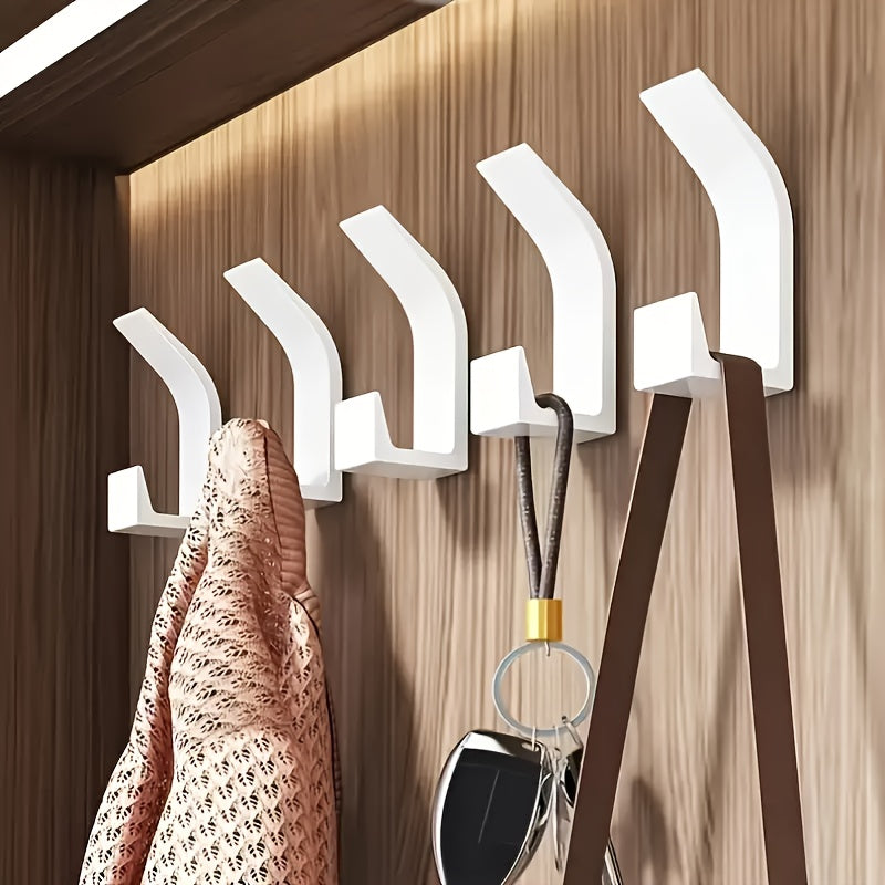 5pcs Modern No-Drill Wall Hooks, Space-Saving Adhesive Towel and Coat Hooks, Black Plastic, Sleek Design for Bathroom, Bedroom, and Home Organization, Utility Hooks