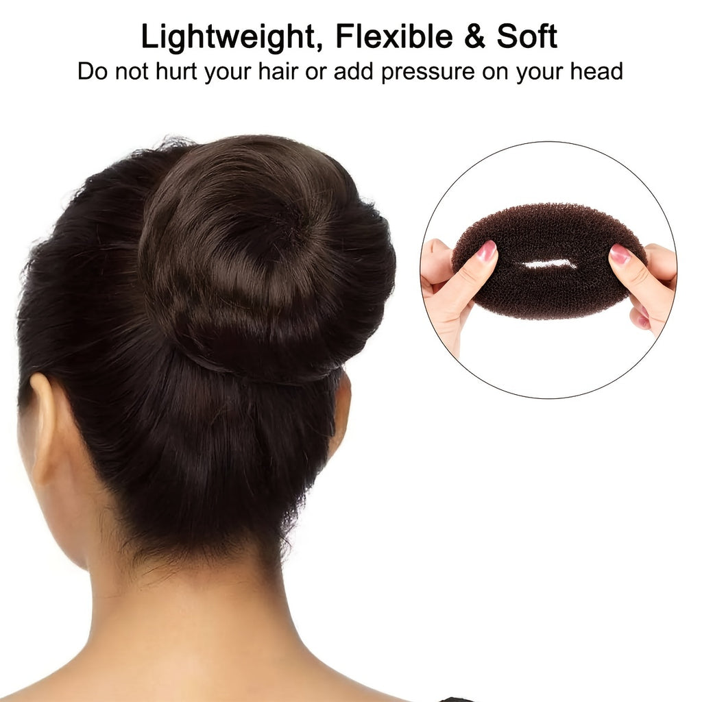 Lot de 3 accessoires donut pour chignons, avec épingles, idéal pour créer facilement des coiffures volumineuses et structurées.