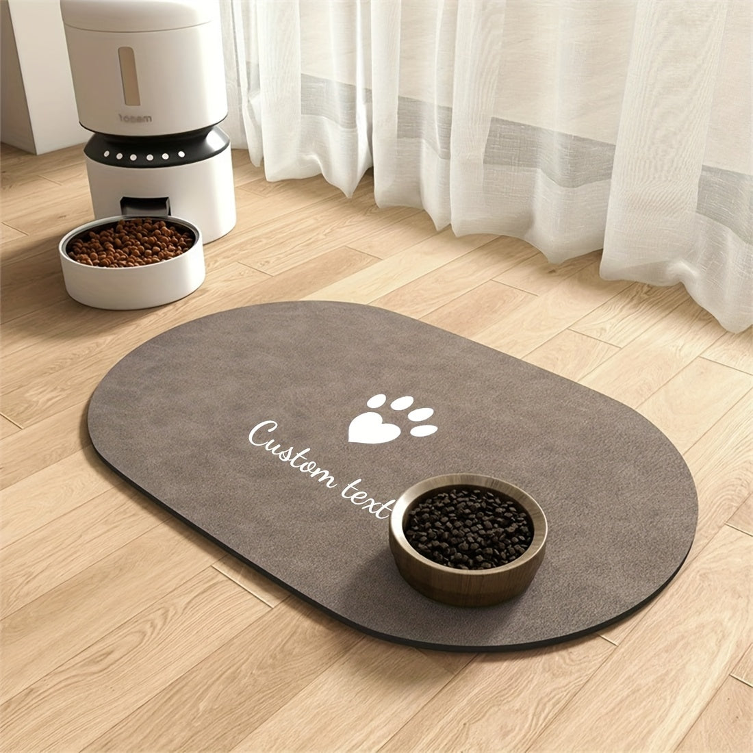 1pc Customizable Quick-Dry Pet Feeding Mat, Personalized Name Customization, Suitable for Dogs and Cats, Non-Slip Rubber Base, Prevents Clutter in Watering Areas, Indoor Use, Dark Grey, Minimalist Design, Ideal Gift for Pet O