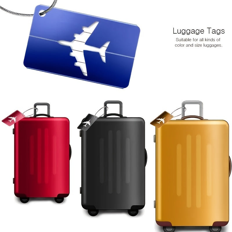 Lot de 5 étiquettes bagages en aluminium, étanches et légères, boucle acier inoxydable, design minimaliste, parfait pour voyages.
