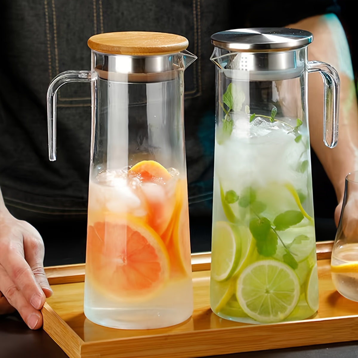 1pc Juice Jug with Handle, Home Use, Heat Resistant, for Iced Tea And Beverage, Large Capacity Container, Refrigerator Water Bottle, Lemon Water Bottle, Suitable for Home And Office Use