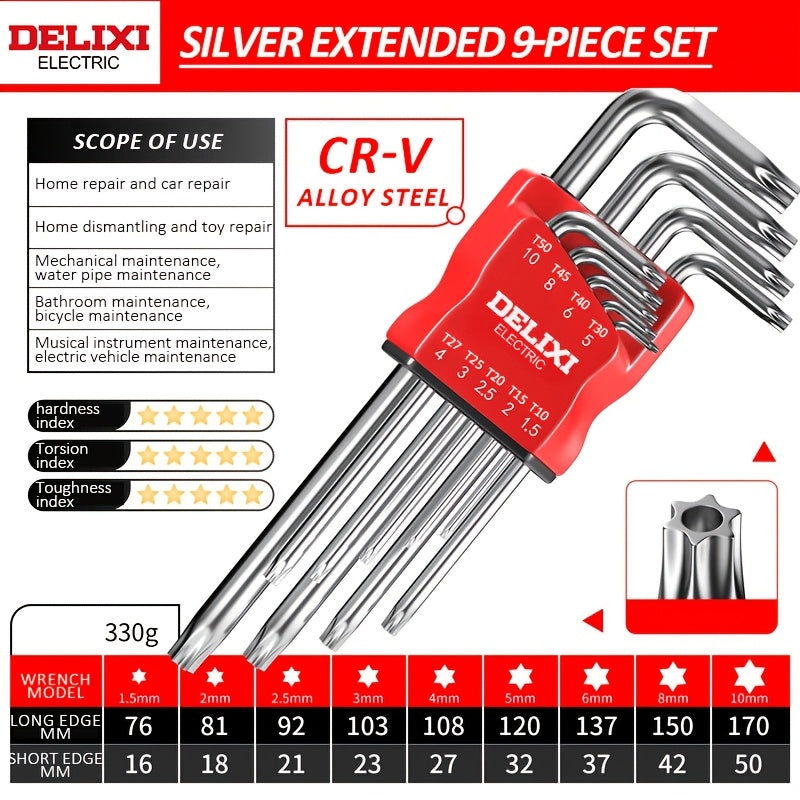 Extra-Long Arm Hex Wrench Set with Ball &amp; Torx Ends - Comfort Grip, Durable Metal for Bike Repair and DIY Projects, Hex Socket Set, Carefully Crafted