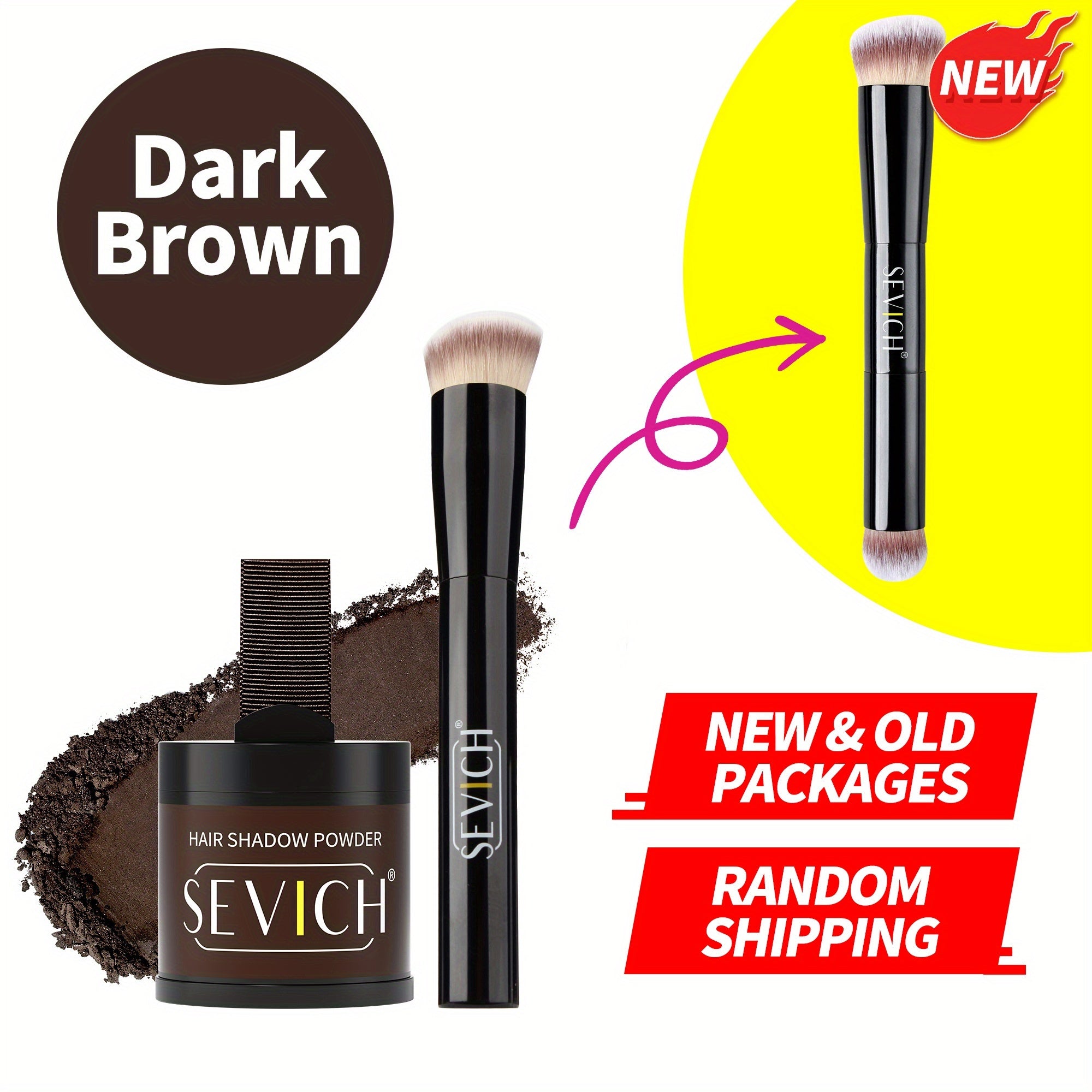 Kit poudre ombre cheveux Sevich avec pinceau, applique uniformément, camoufle instantanément racines et ligne capillaire, effet naturel et waterproof.