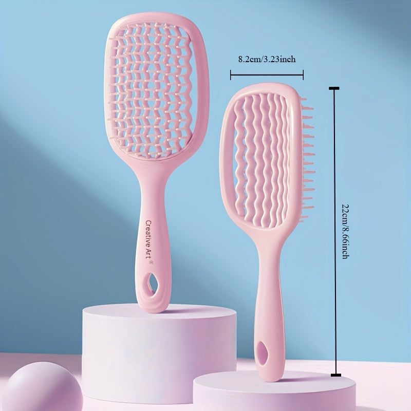 1pc/2pcs Square Hollow Hair Brush for Men and Women | Wide Tooth Comb for Easy Detangling and Scalp Massage, Vented Detangling Wet Hair Brush, Bouncing Comb for All Hair Types Wet &amp; Dry Hair, Nylon Bristles, ABS Plastic Handl
