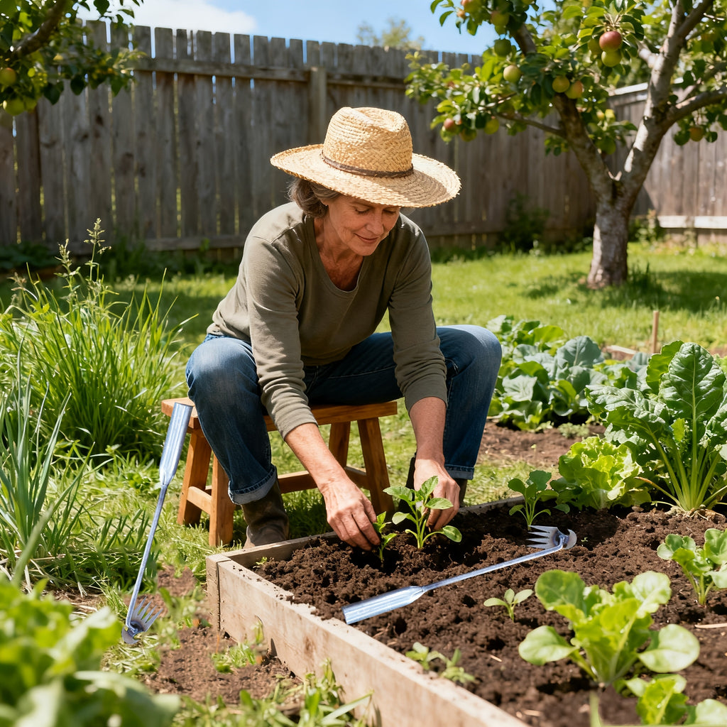 Râteau manuel en métal robuste Construction solide avec dents résistantes pour désherbage profond, plantation, paillage et entretien de massifs et jardins professionnels.