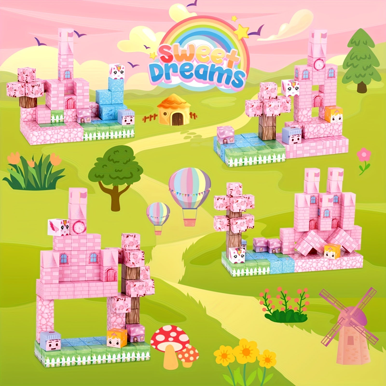 Blocs magnétiques pour enfants, 64-160 pcs, jouet éducatif STEM, construction DIY, idéal pour anniversaire, Pâques ou Noël.