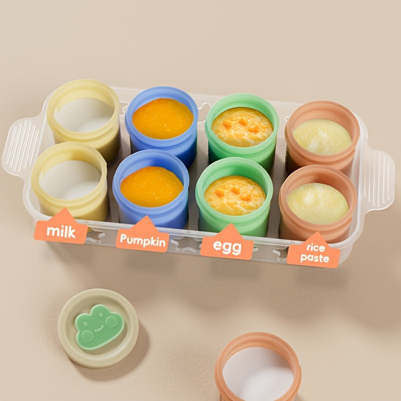 Frozen Food Storage Containers with Lids for Homemade Baby Purees, Vegetables &amp; Fruits, 8-Pack Mini Ice Tray Molds