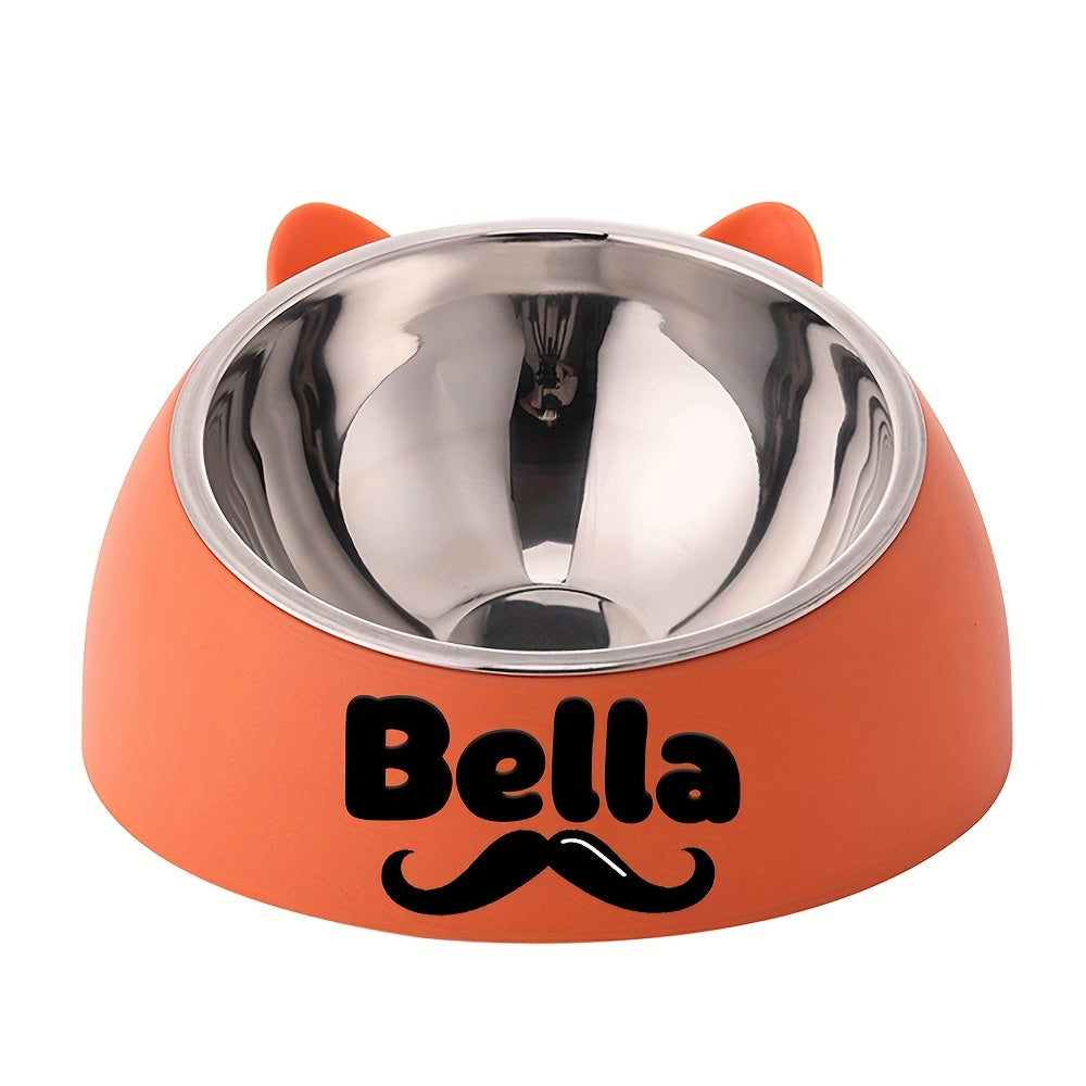 Bol incliné personnalisé en acier inoxydable pour chats et chiens, protège le cou, gravure possible, durable, accessoire repas idéal pour animaux.