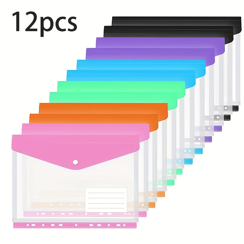 12-Pack LDQ A4 Expanding File Folders with Push-Button 11-Ring Binder Pockets - Heavy-Duty PP Plastic Document Organizer with Locking Mechanism, Vibrant Colors (,,,,,,,,,, Grey,) - Durable A4 Binder Organizers for School, Off