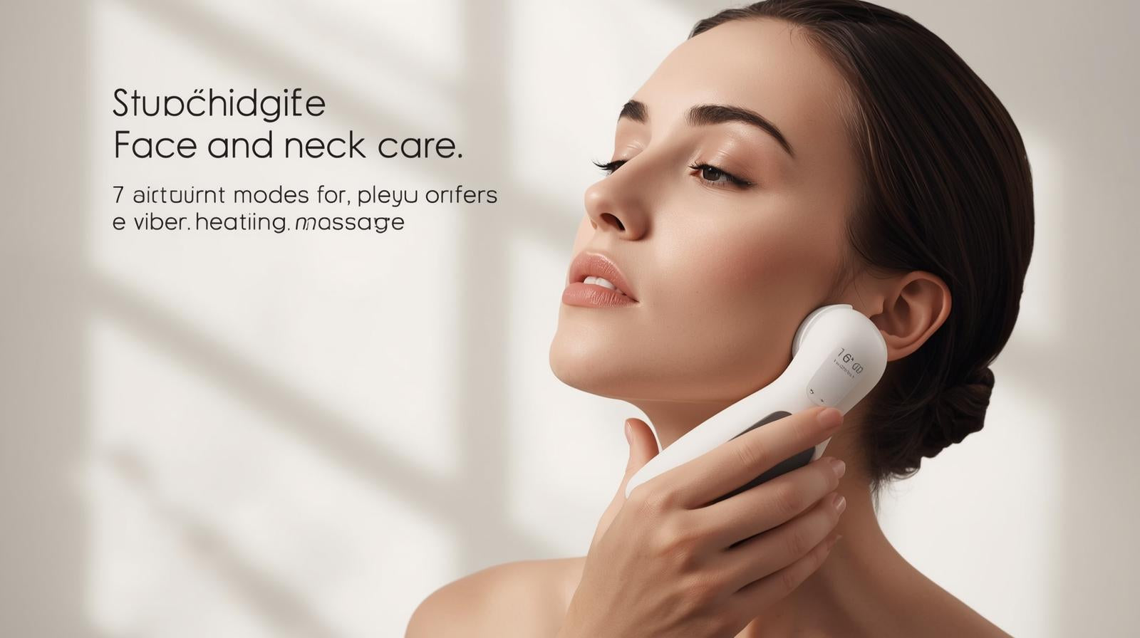 Appareil rechargeable visage et cou, 7 modes, massage vibrant et chauffant, USB, design ergonomique, idéal soins à domicile et cadeau beauté.