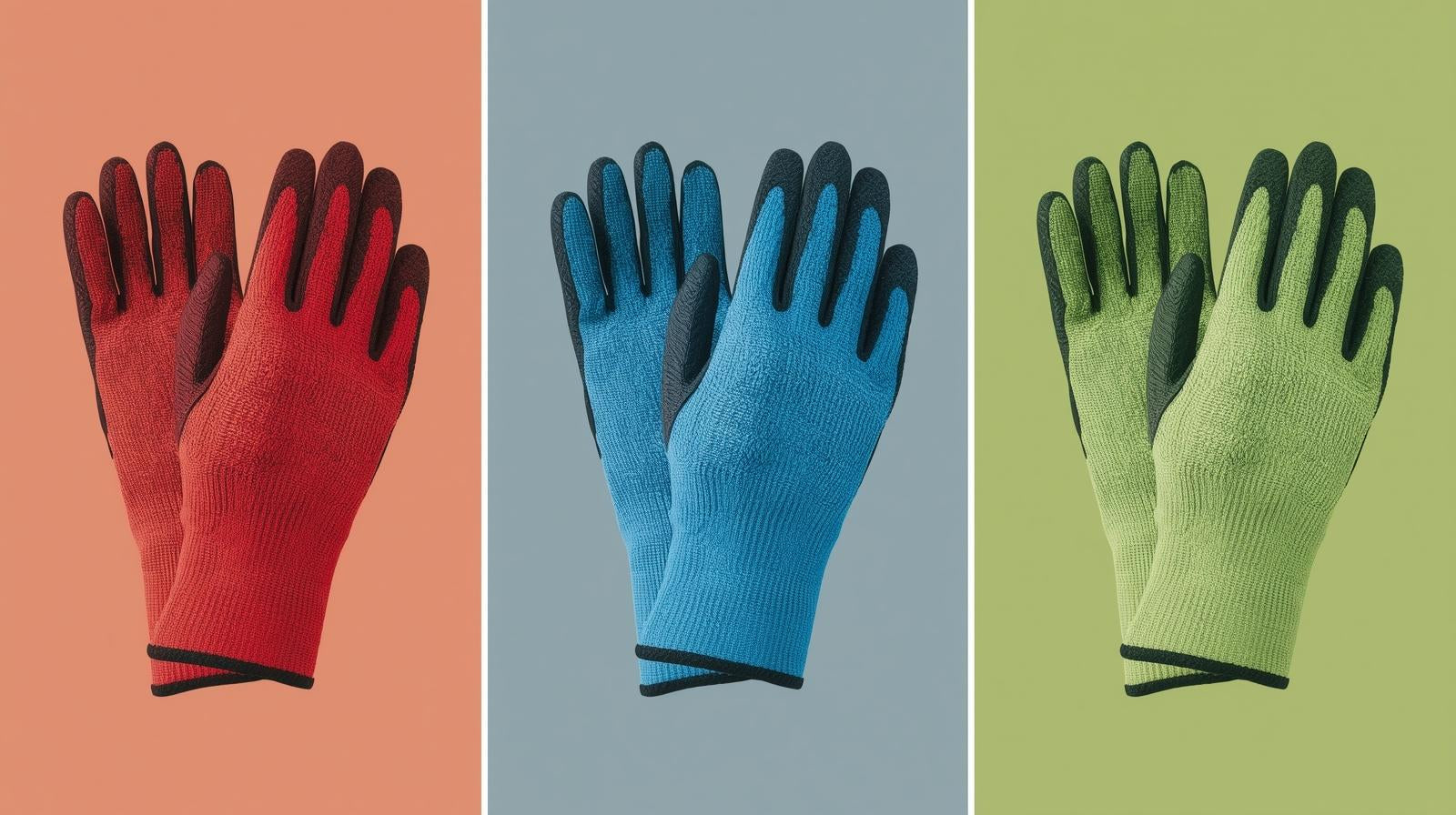 قفازات بستنة متعددة الألوان، ناعمة كالجلد، تصميم مريح لليد والإبهام وكف اليد، قفازات مطاطية كاملة، قفازات عمل للرجال والنساء، 3 ألوان للتمييز بين سيناريوهات الاستخدام المختلفة، قفازات بستنة للرجال، البستنة