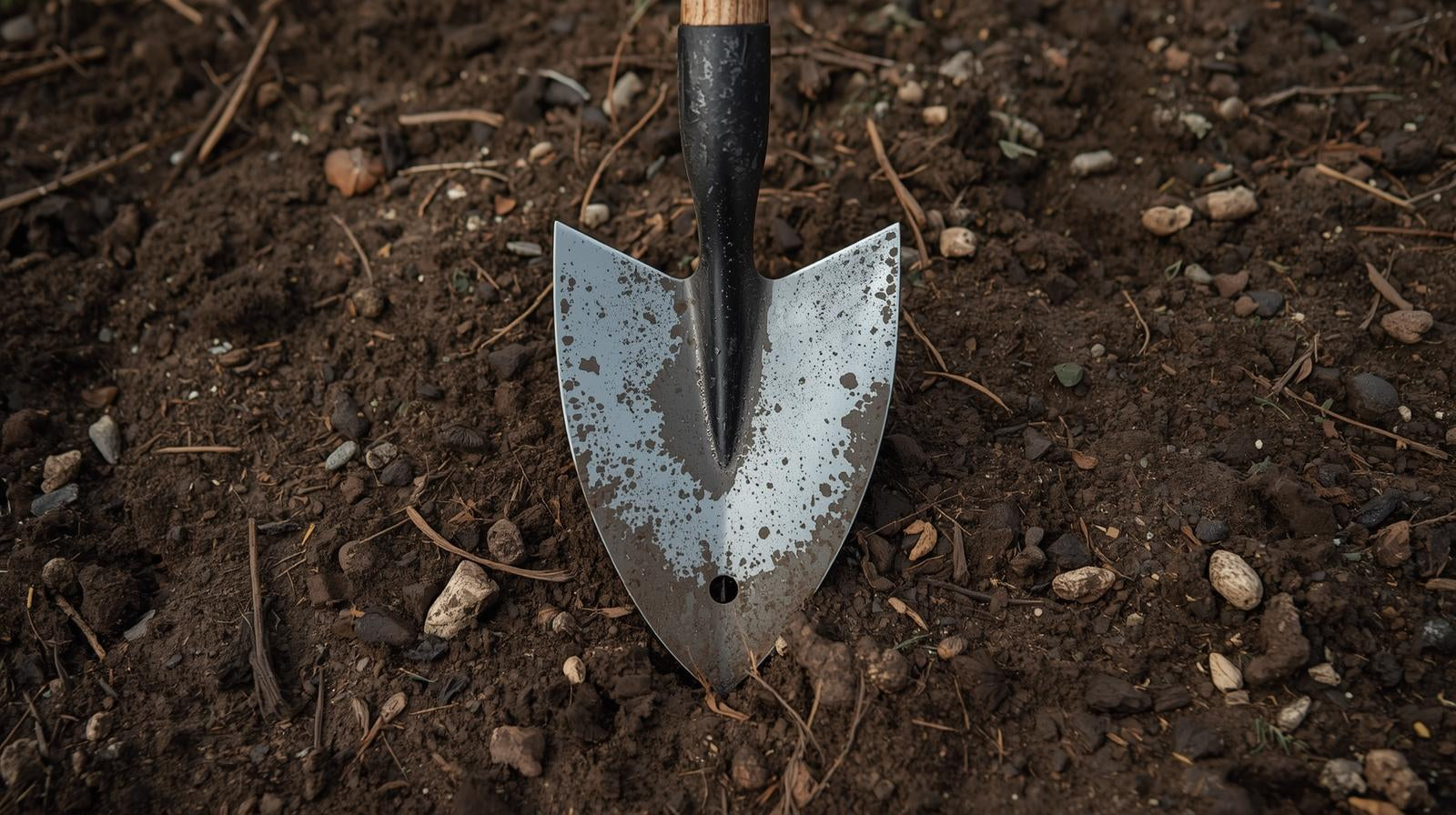 Houe en V à lame triangulaire tranchante, construction métallique durable pour creuser, désherber et ameublir, idéale jardin, ferme et paysagisme.