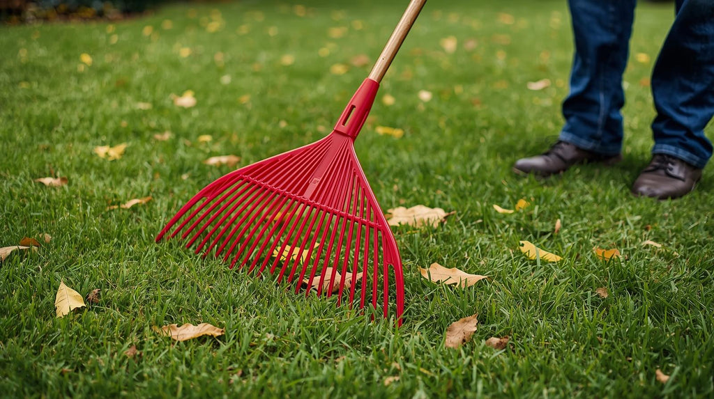 Râteau de jardin à 20 dents avec collecteur, plastique léger et durable, dents larges, idéal pour feuilles, pelouse et entretien extérieur, usage résidentiel ou commercial.