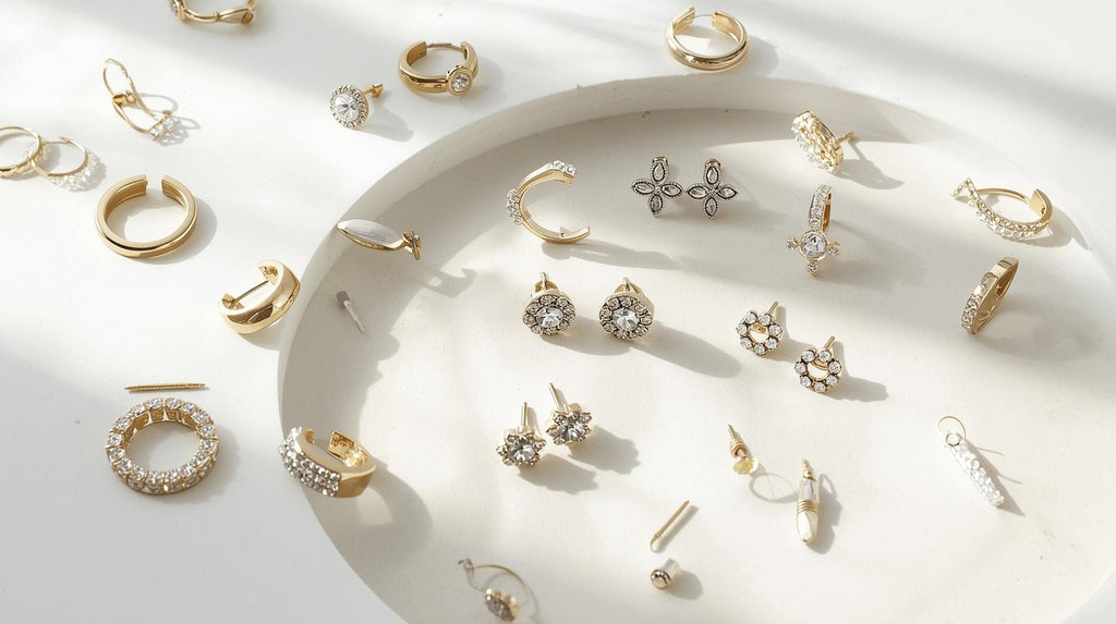 Set de 108 boucles d’oreilles féminines en alliage de zinc avec strass, style élégant et décontracté, idéal cadeau sans boîte.