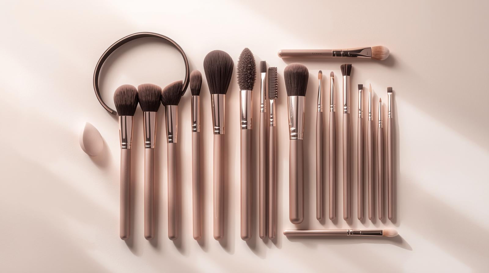 13/20/33pcs Professional Makeup Brush Set with Accessories Kit Includes High-Quality Nylon Bristled Brushes, Headband, Wristbands, Makeup Remover Puff, Triangular Velvety Puffs, Finger Puffs, Large &amp; Small Beauty Sponges ABS