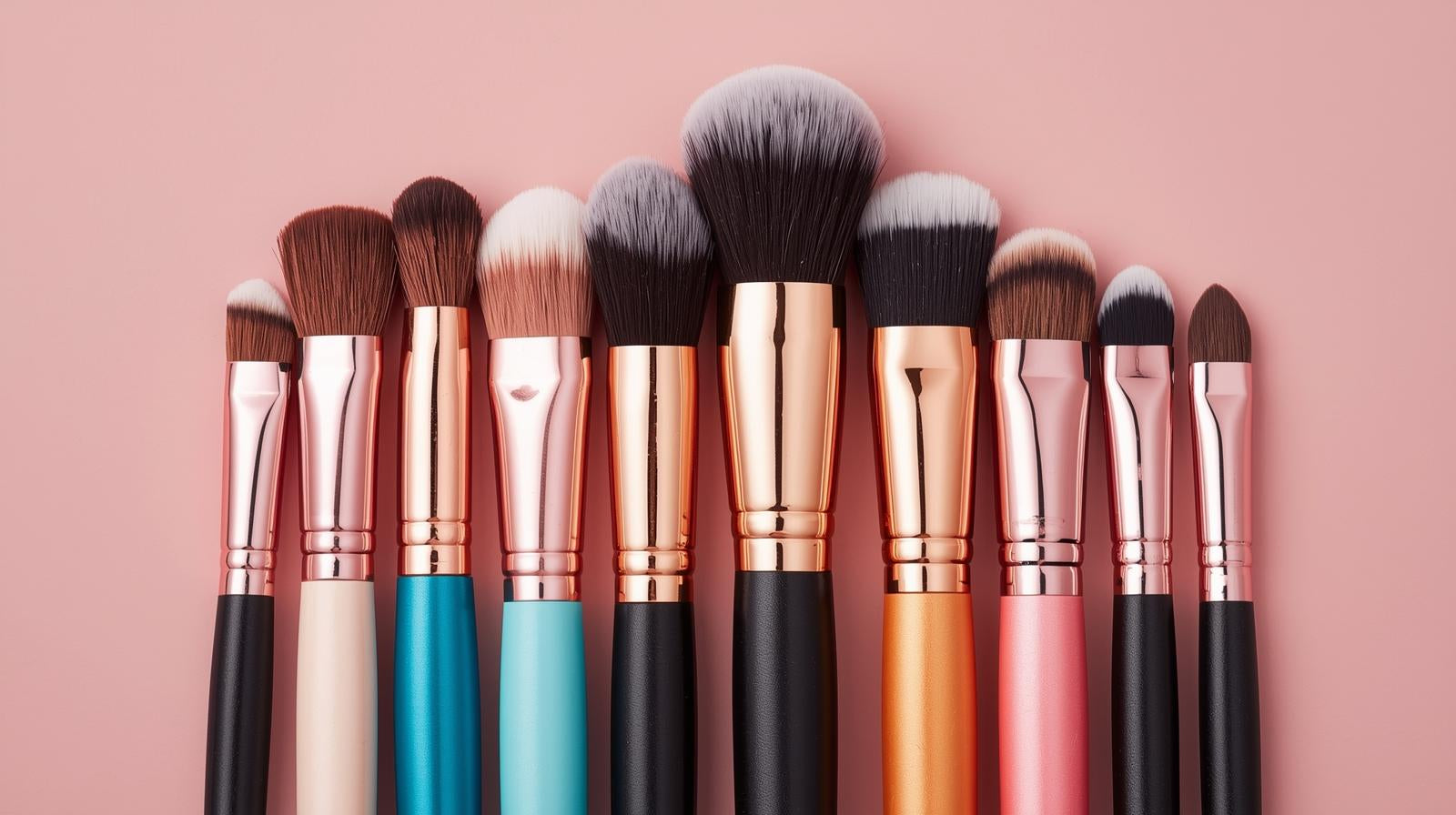 Set portable de 8 pinceaux maquillage, manches synthétiques légers et résistants, poils doux de qualité supérieure, couleurs variées.