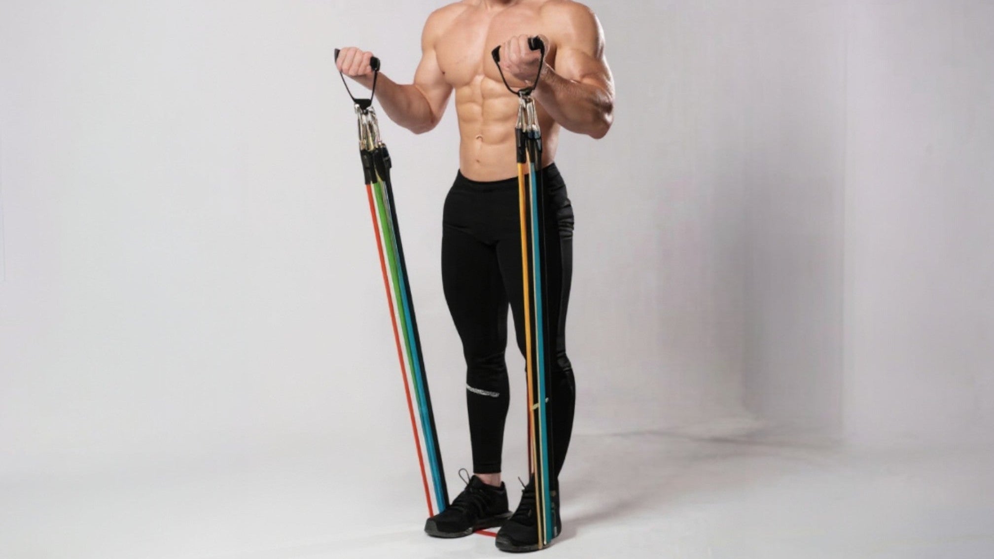 Set de 11 bandes de résistance lourdes, 6 couleurs codées, empilables et ajustables, pour entraînement du haut du corps.