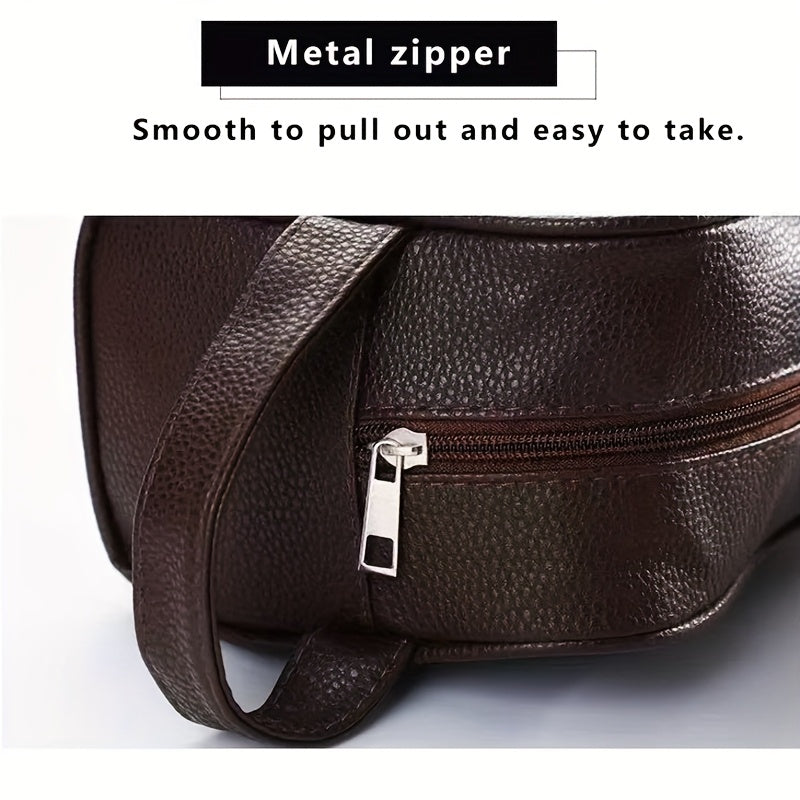 Trousse de toilette compacte unisexe pour voyage – polyester doux, légère, fermeture dorée, poignée pratique, portable, noire/brun/marine.