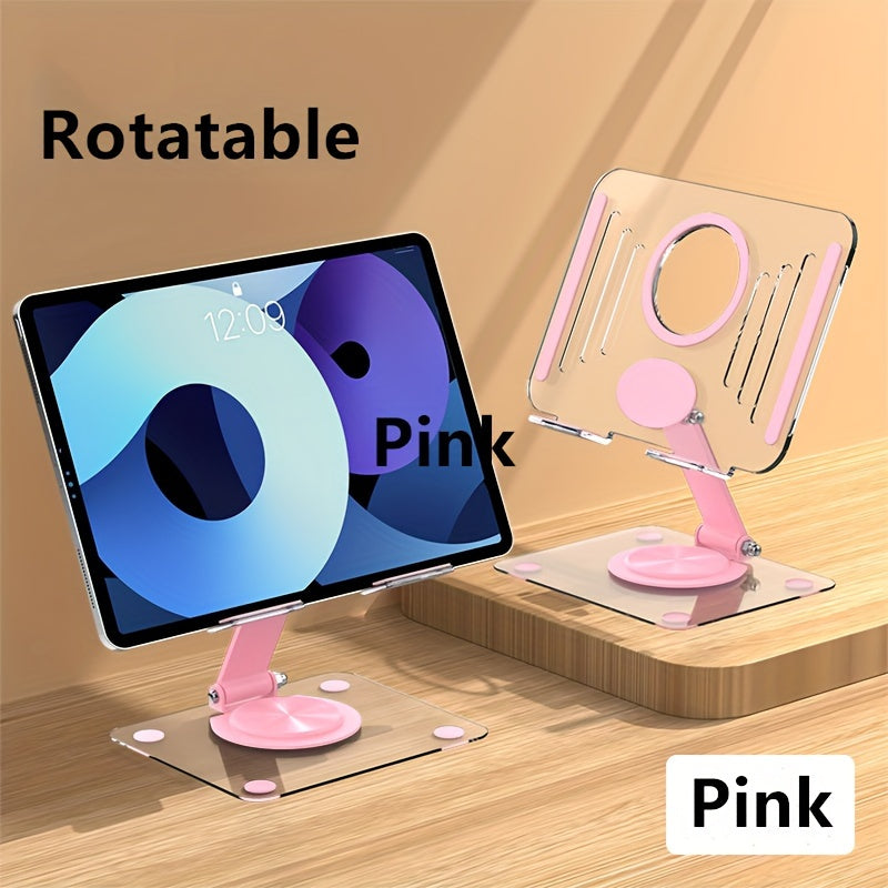 Support acrylique rotatif 360° pour tablette et ordinateur, réglable et pliable, ergonomique, avec dissipation de chaleur, idéal lecture, jeux ou visioconférences.