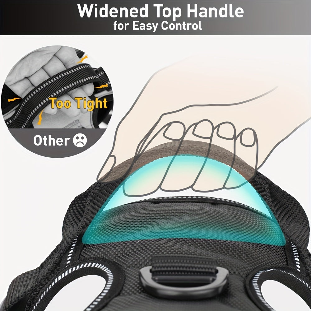 Harnais pour chien réfléchissant, sans étranglement. Avec clips avant/arrière, poignée de contrôle pour entraînement et promenades, rembourré et confortable.