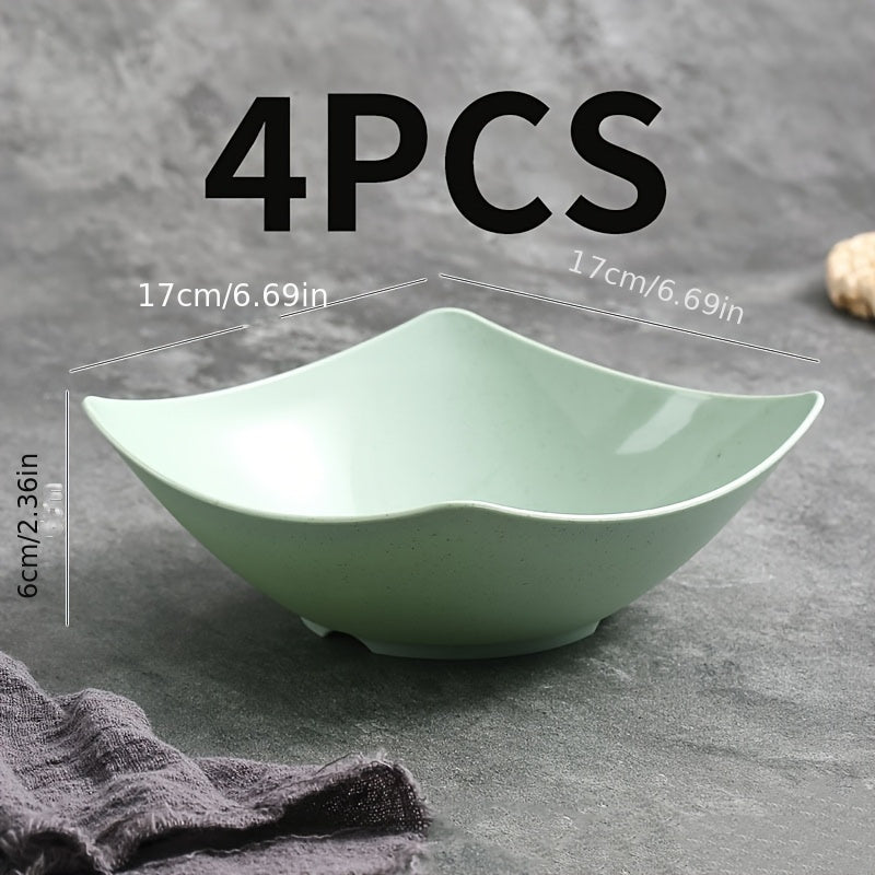 4pcs Set of Large Square Plastic Bowls with High Sides - Stackable and Non-Slip Kitchenware Set, Unique Square Design with Sturdy Corners, Perfect for Serving Salads, Snacks, Soups, or Main Dishes at Home, Restaurants, or Out